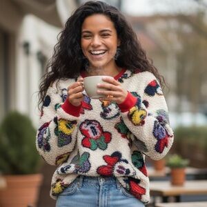 Disney Minnie Mouse Sherpa Fleece Pullover Sweater Red White Women’s Size Medium